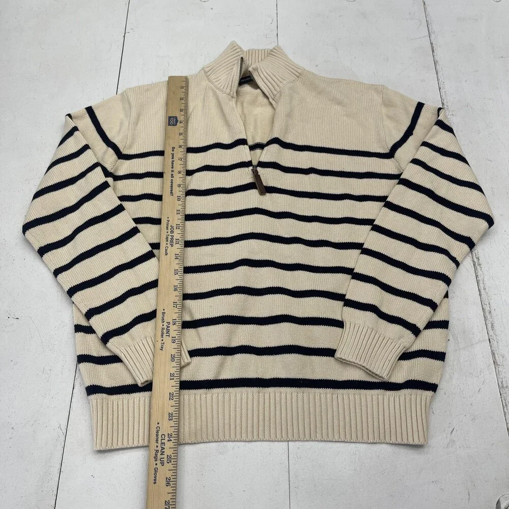 Brandy Melville Sweater Womens One Size Cream Navy Striped Half Zip Pullover - Picture 5 of 7